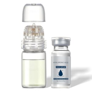 Microrevive Titanium Micro Infusion Facial System - Home Microneedling Kit with Collagen-Stimulating Derma Stamp & Premium Hyaluronic Acid Serum - Set Includes 1 Serum, 1 Applicator & 1 Dropper
