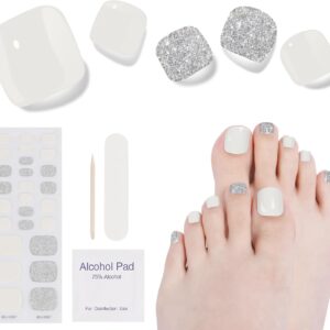 Semi Cured Gel Pedicure Strips, (Moonstone) 26 PCS Gel Nail Strips Works with Any UV Light, Salon Quality Nail Stickers,Easy to Apply & Remove