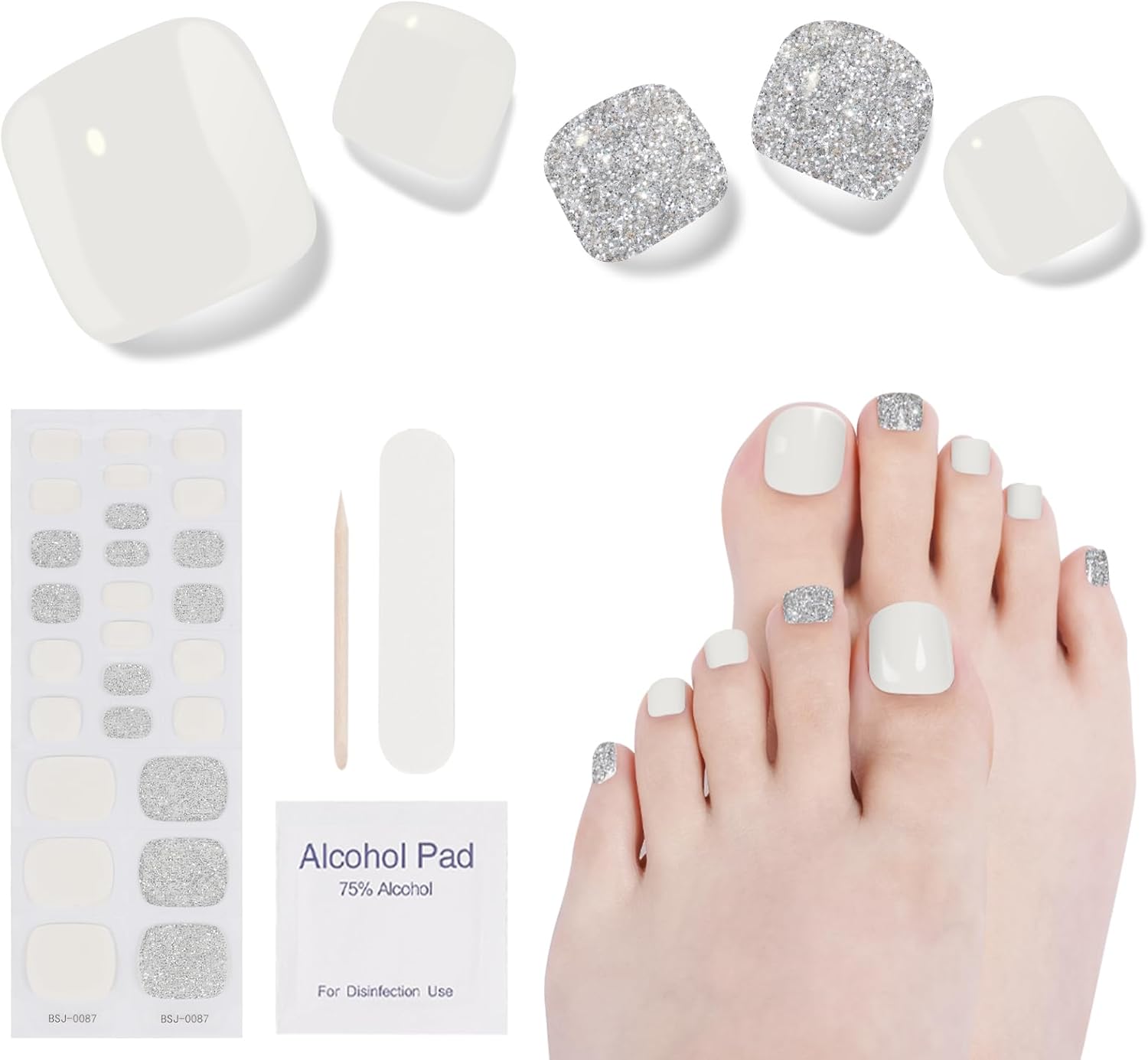 Semi Cured Gel Pedicure Strips, (Moonstone) 26 PCS Gel Nail Strips Works with Any UV Light, Salon Quality Nail Stickers,Easy to Apply & Remove