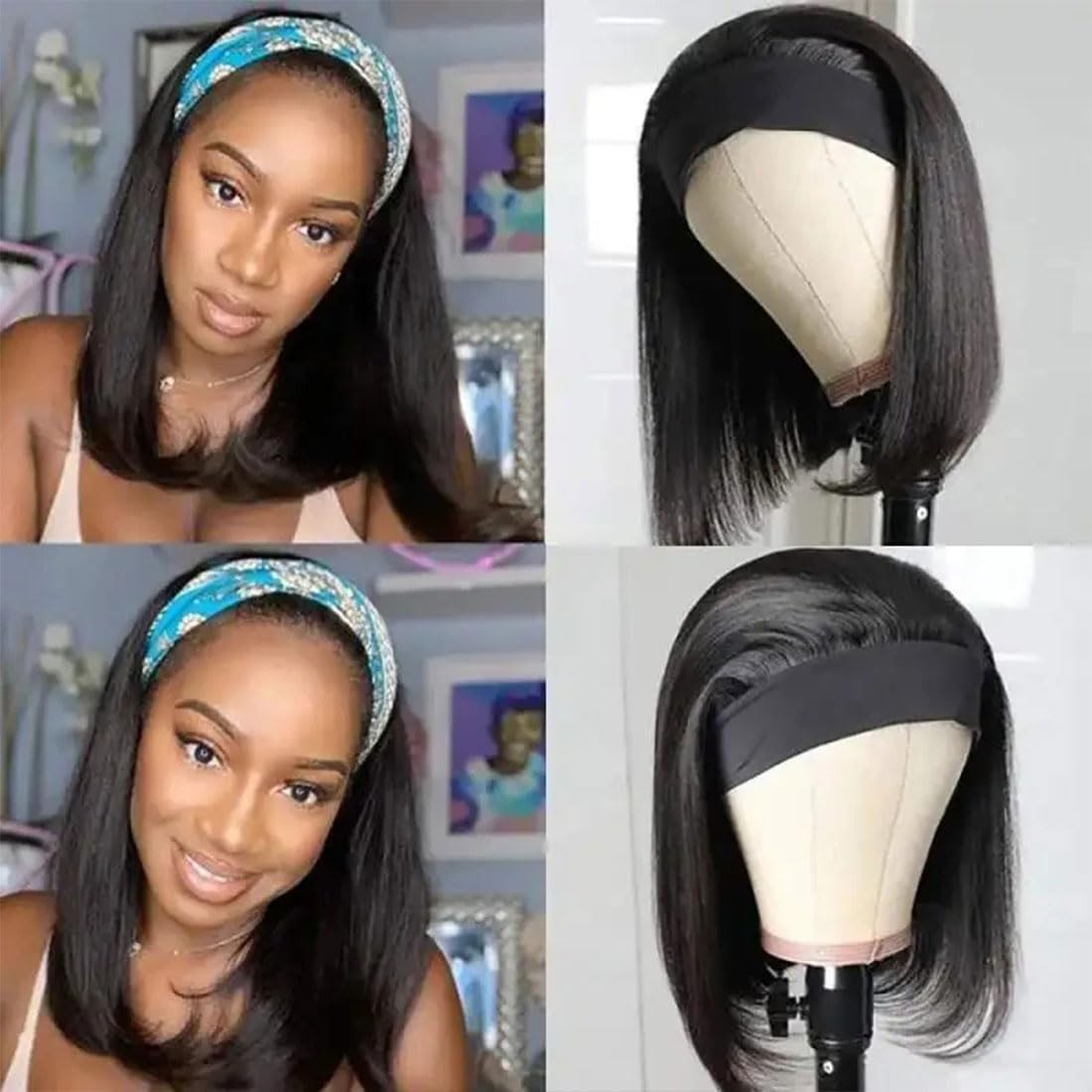 Annora 10 Inch Short Straight Bob Human Hair Glueless Headband Wig for Black Women - Image 5