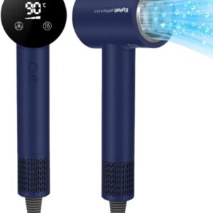 Hair Dryer,110000 RPM High-Speed Brushless Motor for Fast Drying with HD Digital Display Low Noise Compact Hair Blow Dryer for Curly Hair for Home Travel Salon #201Purple Blue