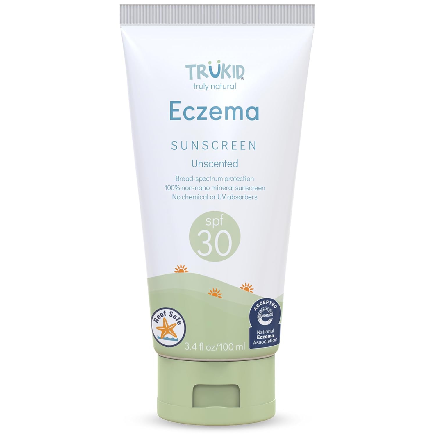 TruKid Eczema SPF30 Unscented 3.4oz Baby Sunscreen, Natural Ingredients Kids Sunscreen, Reef-Friendly Travel Size Beach Defense for Kids, Toddlers, Babies & Adults