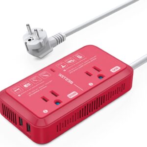 European Travel Plug Adapter 220V to 110V Voltage Converter US to Europe 2000W Electric Hair Dryer Step Down Outlet Converters for Europe Countries (Red)