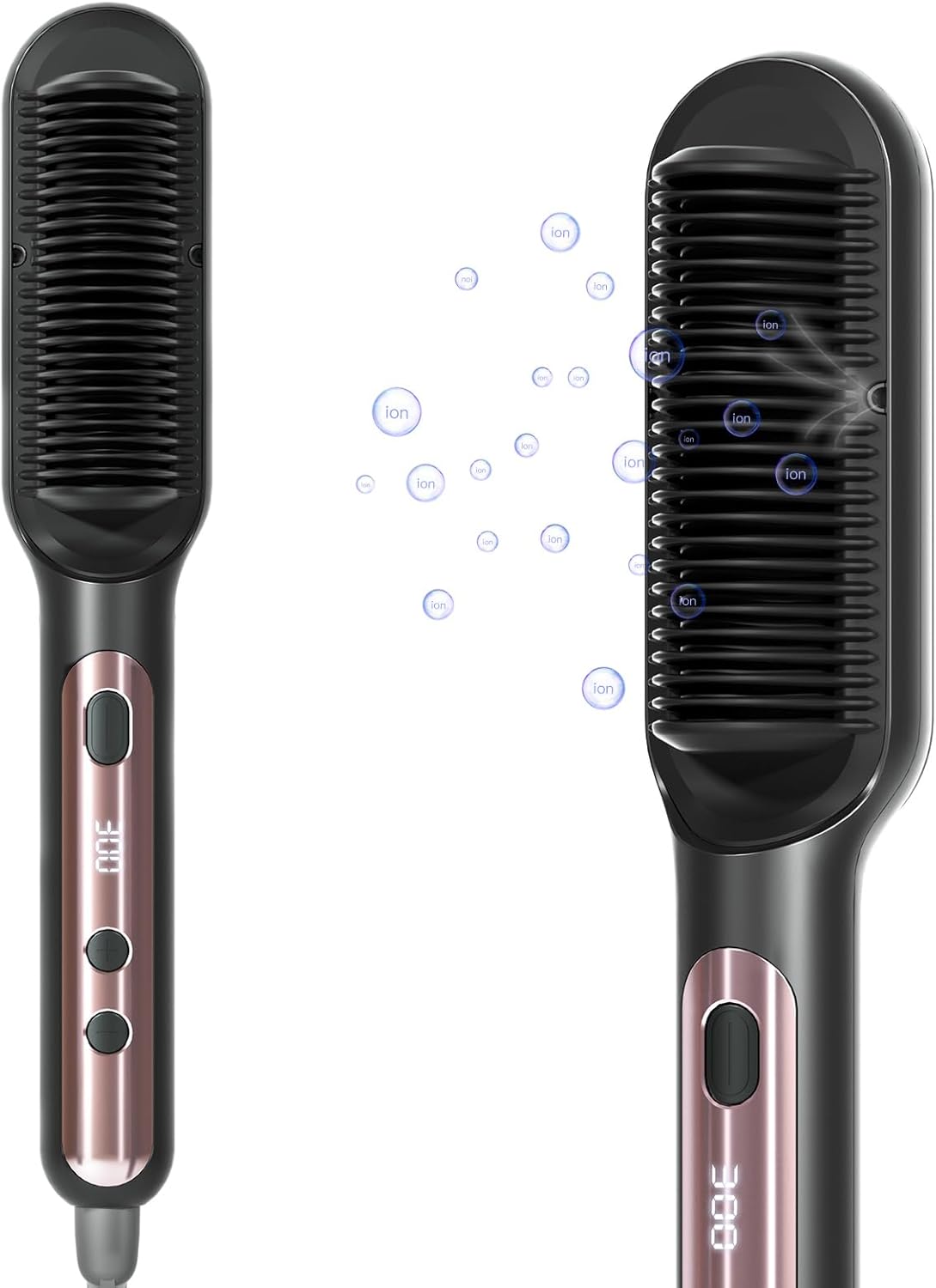 Hair Straightener Brush with 9 Temps - Negative Ionic Straightening Brush for Hare Care, Ceramic Straightener Comb with Anti-Scald Design, 30s Fast Heating & Auto-Off, Dual Voltage