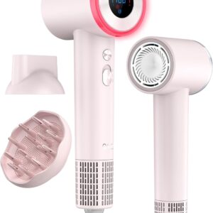 Diffuser Hair Dryer, High Speed Fast Drying Hair Dryers, Negative Ionic Professional Blow Dryer with 110000 RPM Brushless Motor, Lightweight Low Noise Thermo-Control Hairdryer, Travel with Nozzle