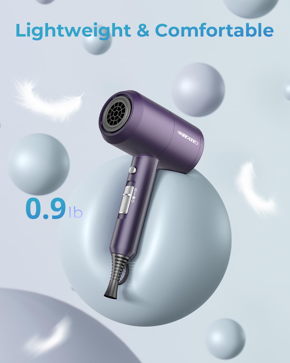 SHRATE 1800W Lightweight Ionic Travel Hair Dryer with Diffuser - Low Noise Mini Design - Image 3