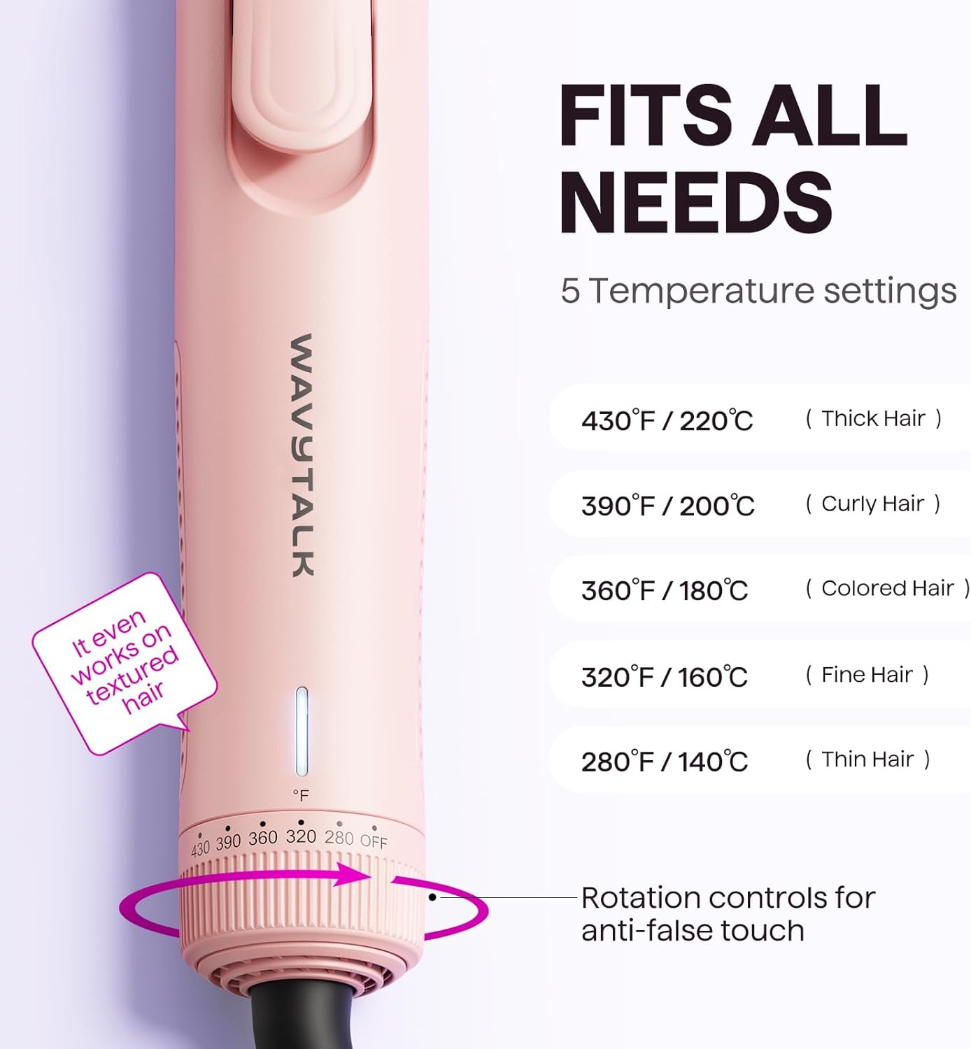 Wavytalk 2-in-1 Airflow Styler Curling Iron and Straightener, 1 Inch Barrel, Pink - Image 6