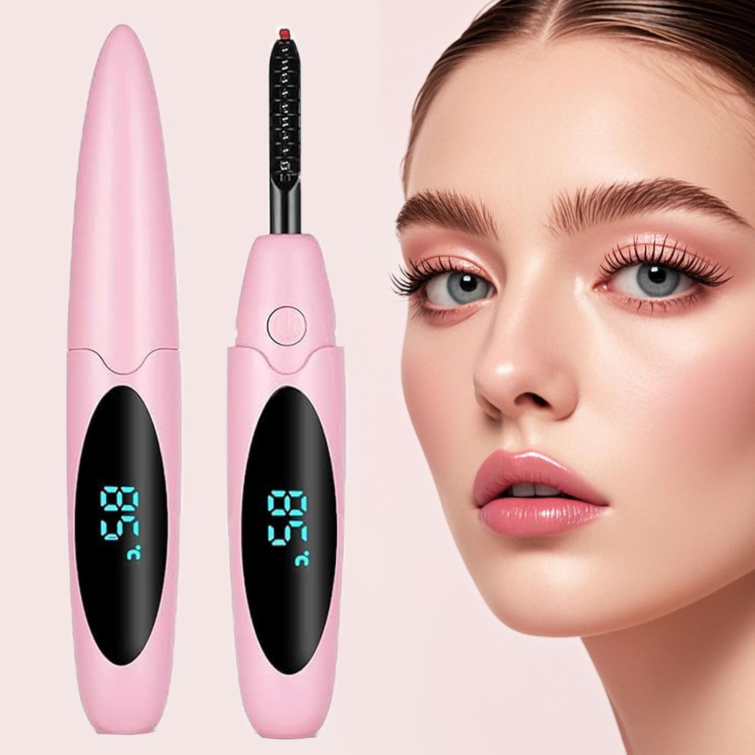 Heated Eyelash Curlers Electric Eyelash Curler with LED Display, 3 Temperature Modes Anti-Burn USB Rechargeable Natural Curling 24H Long Lasting for Women Makeup Tools Gifts FEN423