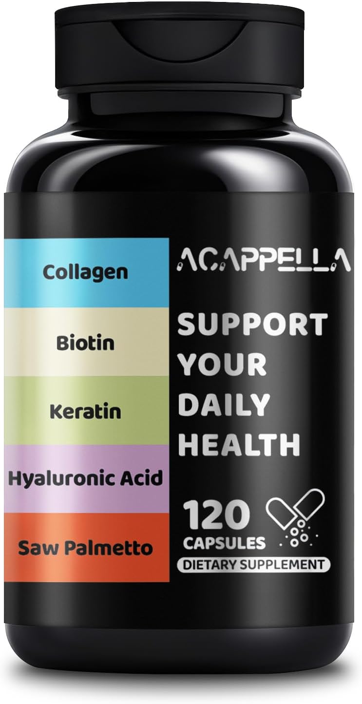 ACAPPELLA Collagen Pills,Biotin,Keratin, Hyaluronic Acid Saw Palmetto Hair Skin and Nails Vitamins Hair Growth Vitamins Capsules for Women (1)