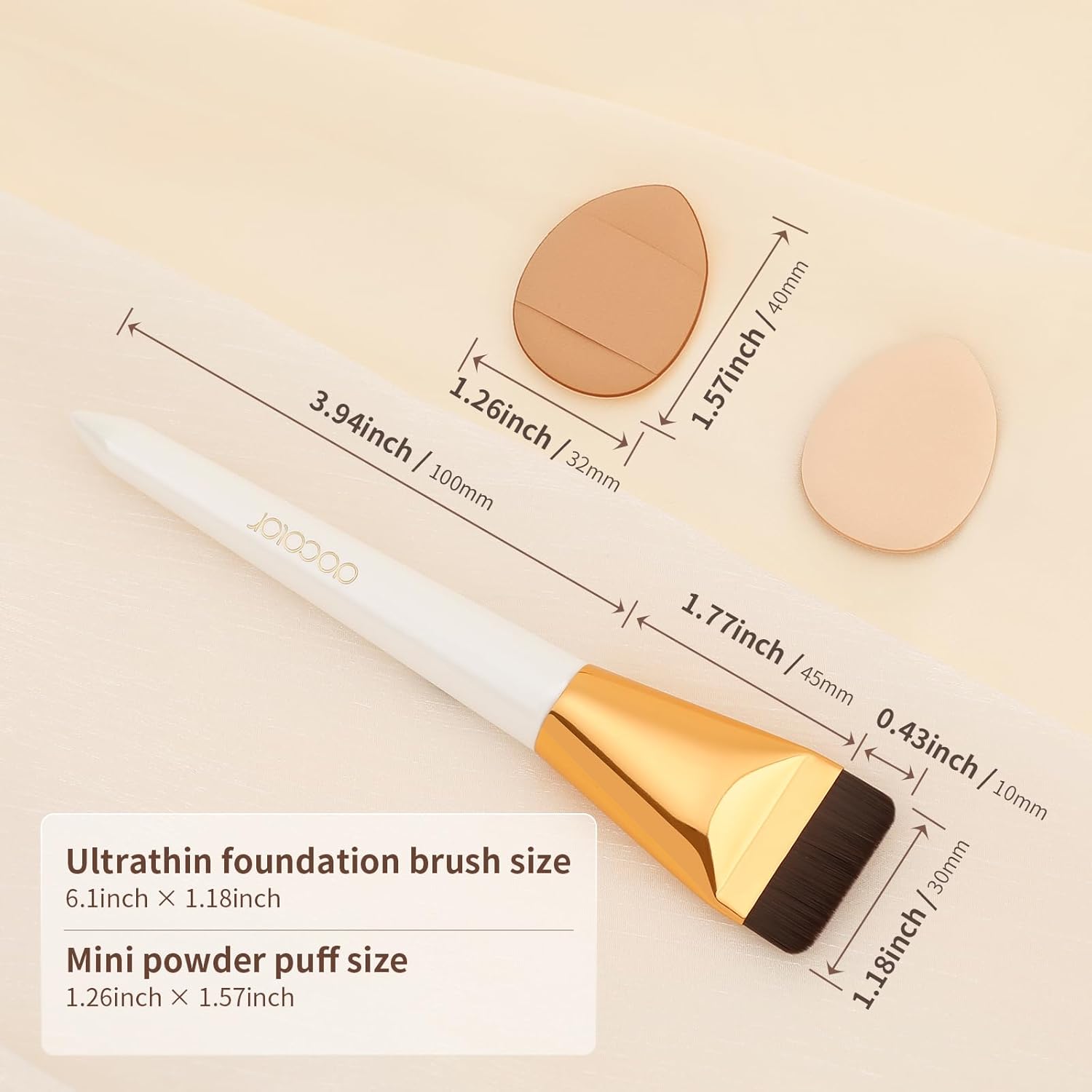 Docolor Flat Foundation Brush with 2 Mini Powder Puffs for Liquid Makeup Application - Image 7
