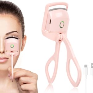 Electric Heated Eyelash Curler for Women – USB Rechargeable Heated Lash Curler with Quick Heat-Up, Multi-Temp Settings, 24H Natural Curl, Anti-Scald Silicone, Portable Makeup Tool, Pink