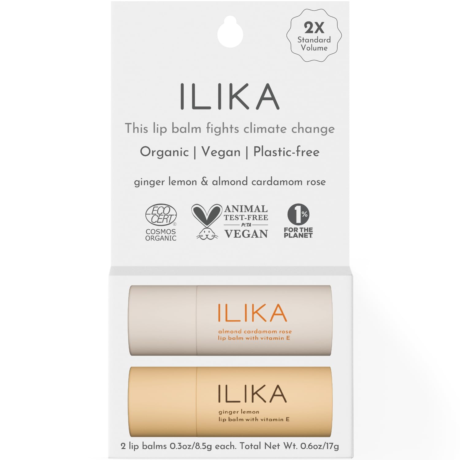 ILIKA Organic Lip Balm 2 Pack, Vegan, Plastic-Free, Ginger Lemon & Almond Cardamom Rose - Image 2