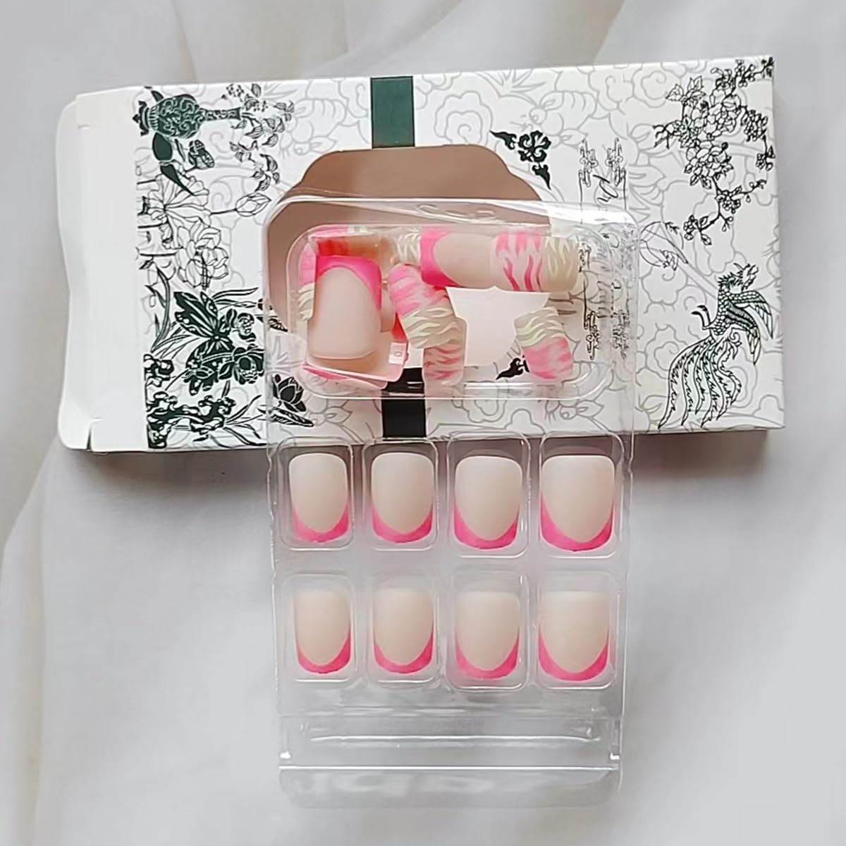 24 Pcs Short Square Frosted Pink Press-On Nails with Tiger Stripes Design for Women - Image 6
