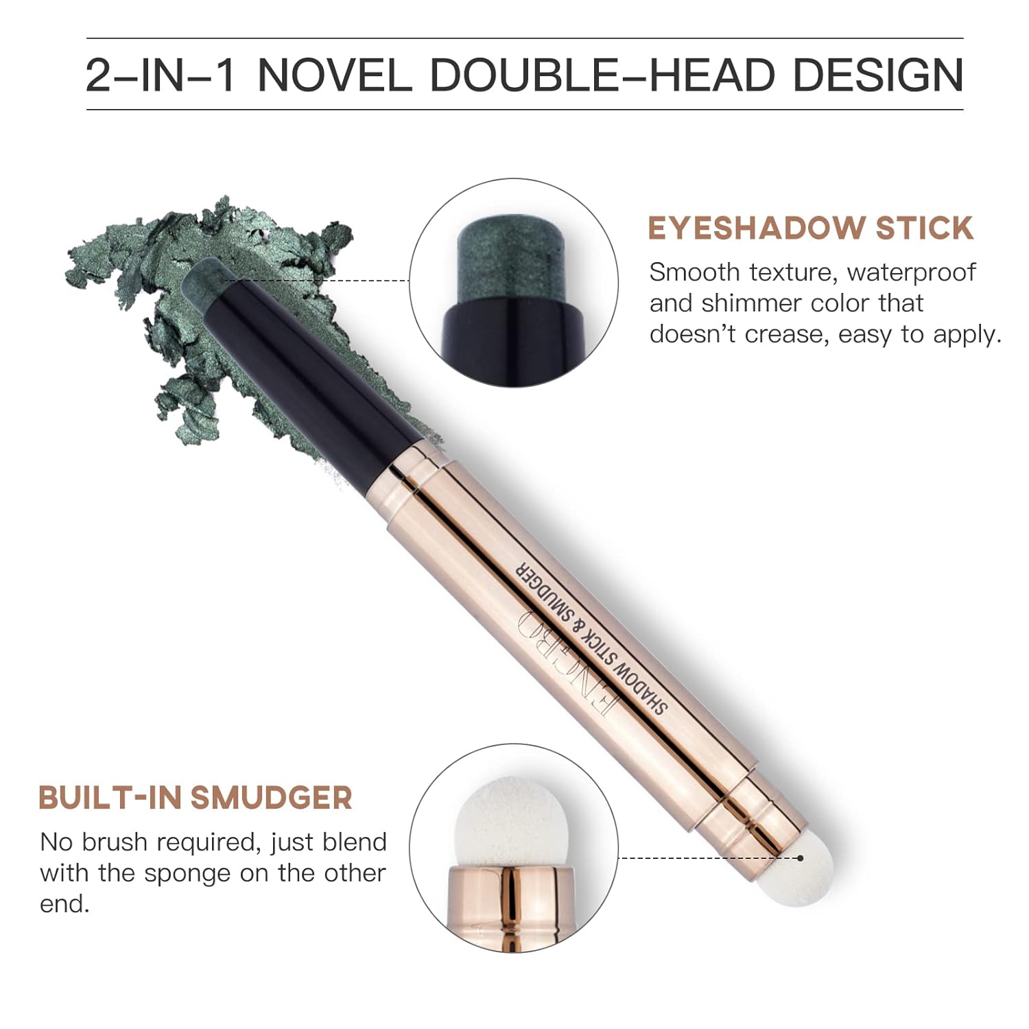 Emerald Shimmer Cream Eyeshadow Stick with Built-in Soft Brush 11# - Image 3