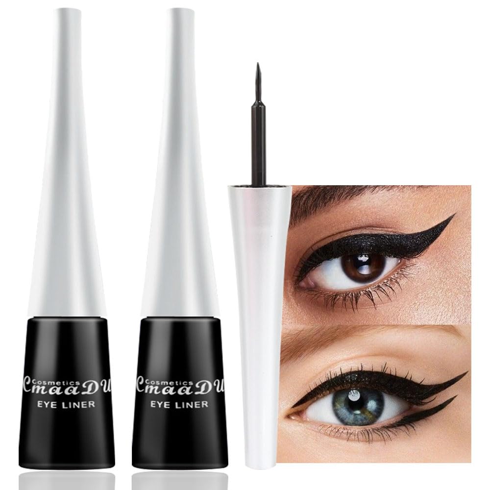 evpct 2Pcs Black & Black Liquid Eyeliner Colorful Set Waterproof Colored Color Eye Liners for Women Stamps Shapes for Eyes delineadores de colores para ojos delineador de ojos contra el agua 13&13