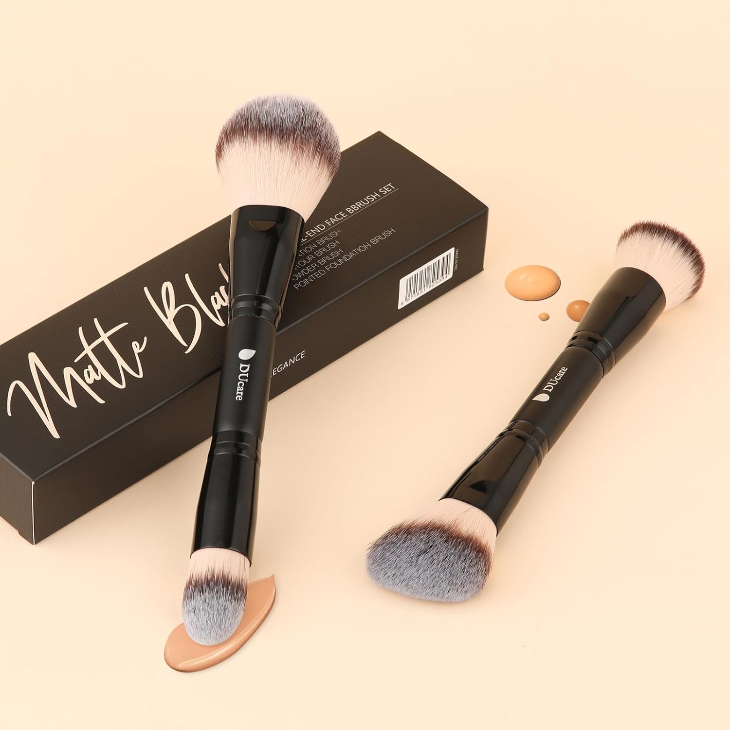 DUcare 2 Piece Black Makeup Brush Set Duo End Foundation Contour - Image 7