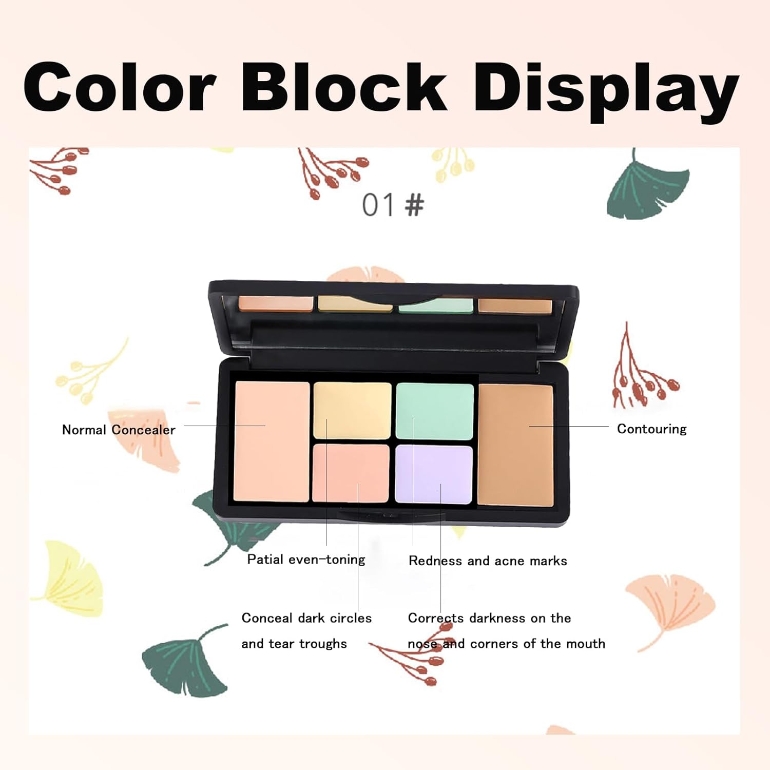 6-Color Correcting Concealer Palette for Dark Circles and Blemishes with 2 Included Brushes - Image 7