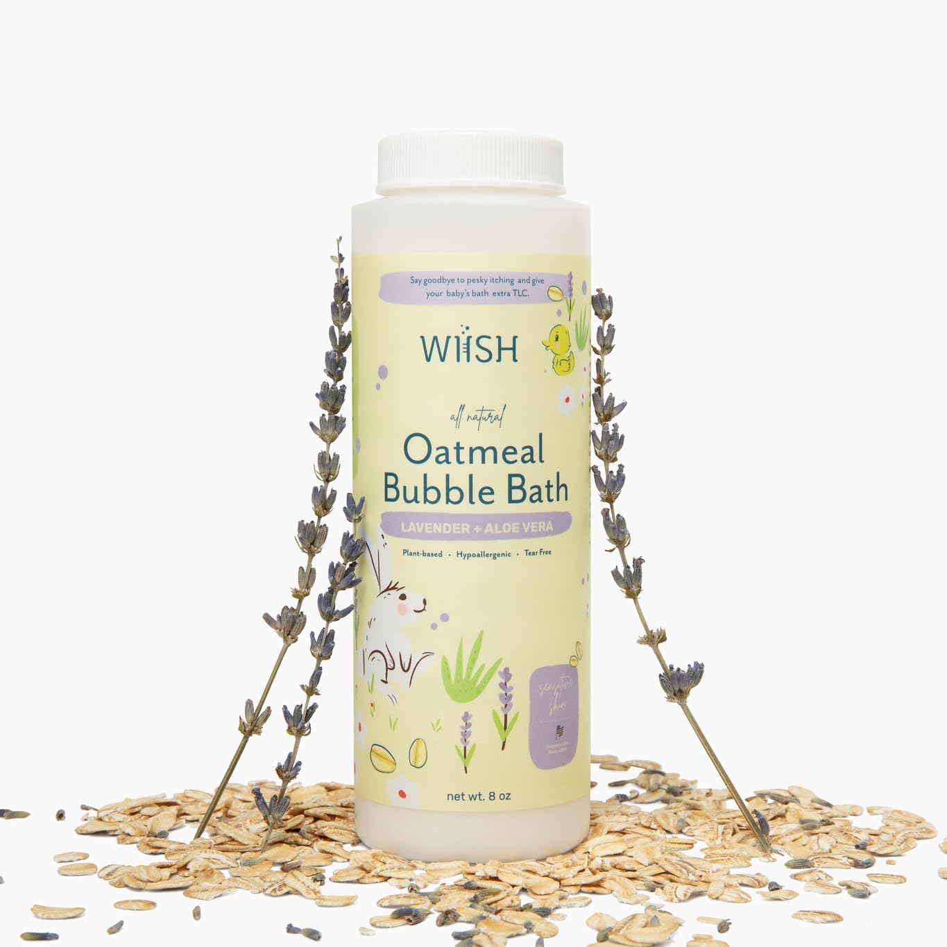 WIISH Baby Oatmeal Bubble Bath - Baby Bubble Bath for Sensitive Skin with 30% Colloidal Oatmeal | Aloe Vera Extract Powder + Healing Ingredient, Soothing Itchiness, Rashes, Dryness 8 oz