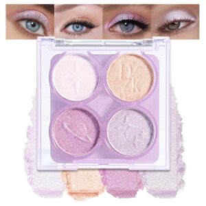 AMY'S DIARY 4 Color Light Purple Glitter Eyeshadow Palette – Shimmer Metallic Shades for Sparkling Eye Makeup, Long-Lasting & Highly Pigmented, Vegan & Cruelty-Free Iridescent Lavender eye shadow
