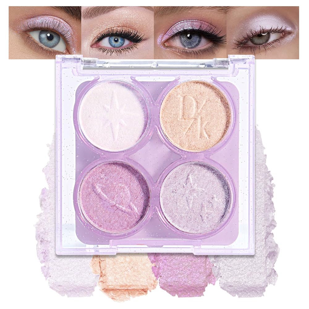 AMY'S DIARY 4 Color Light Purple Glitter Eyeshadow Palette – Shimmer Metallic Shades for Sparkling Eye Makeup, Long-Lasting & Highly Pigmented, Vegan & Cruelty-Free Iridescent Lavender eye shadow