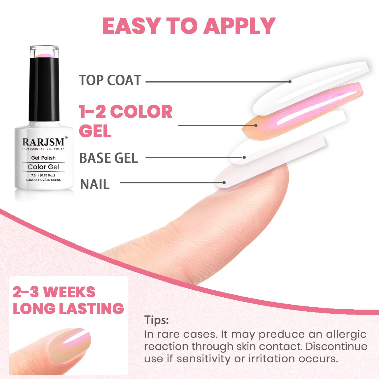 7.5ML Pearl Pink Purple Gel Nail Polish with Glitter Shimmer Effect - Image 5