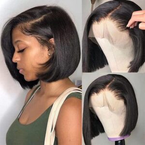Bob Wig Human Hair 13x6 Lace Front Wig Human Hair 200% Density 10 Inch Straight Lace Frontal Bob Wigs Natural Black Color For Women Short Bob Wigs Pre Plucked With Baby Hair Glueless Wigs