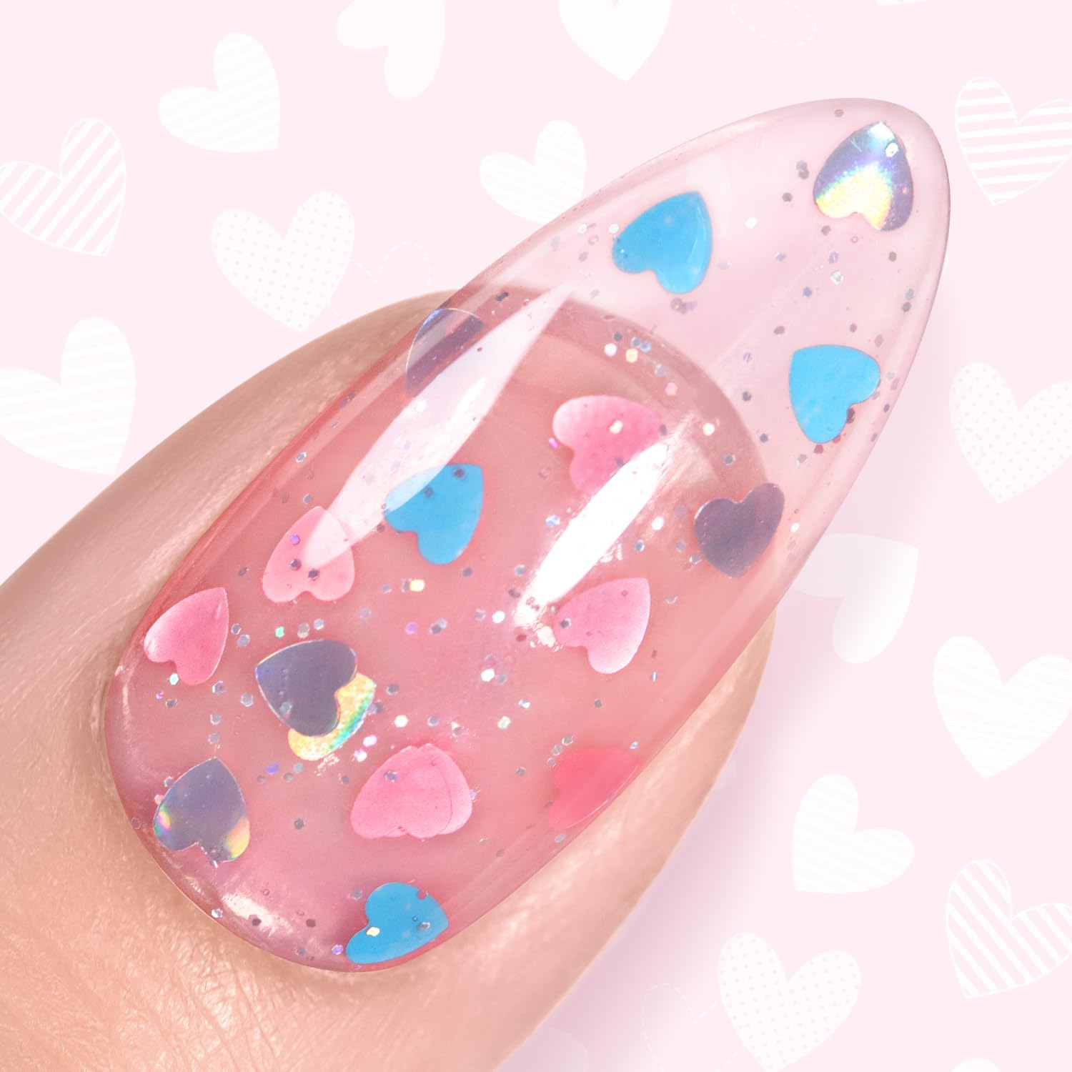 RARJSM 8ml Nude Clear Pink Heart Glitter Gel Nail Polish with Holographic Shine - Image 5