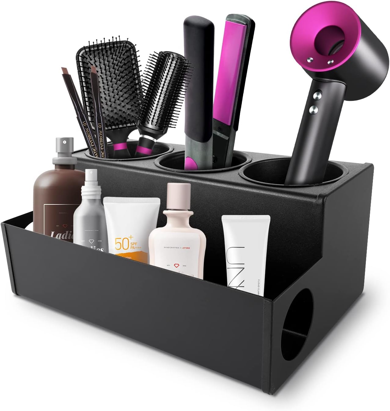 Hair Dryer Holder for Bathroom, Wall-Mounted Stainless Steel Hair Tools Organizer & Makeup Storage Space Saving Countertop Tray, Bathtub Organizer for Curling Irons, Bathtub Organizer