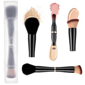 Travel Makeup Brush Set 4 In 1 Makeup Brush With Case Dual Ended Mini Travel Size Makeup Brushes Foundation/Blush Brush Eyeshadow Brush Concealer Brush For Liquid Cream Powder Cosmetic Make Up