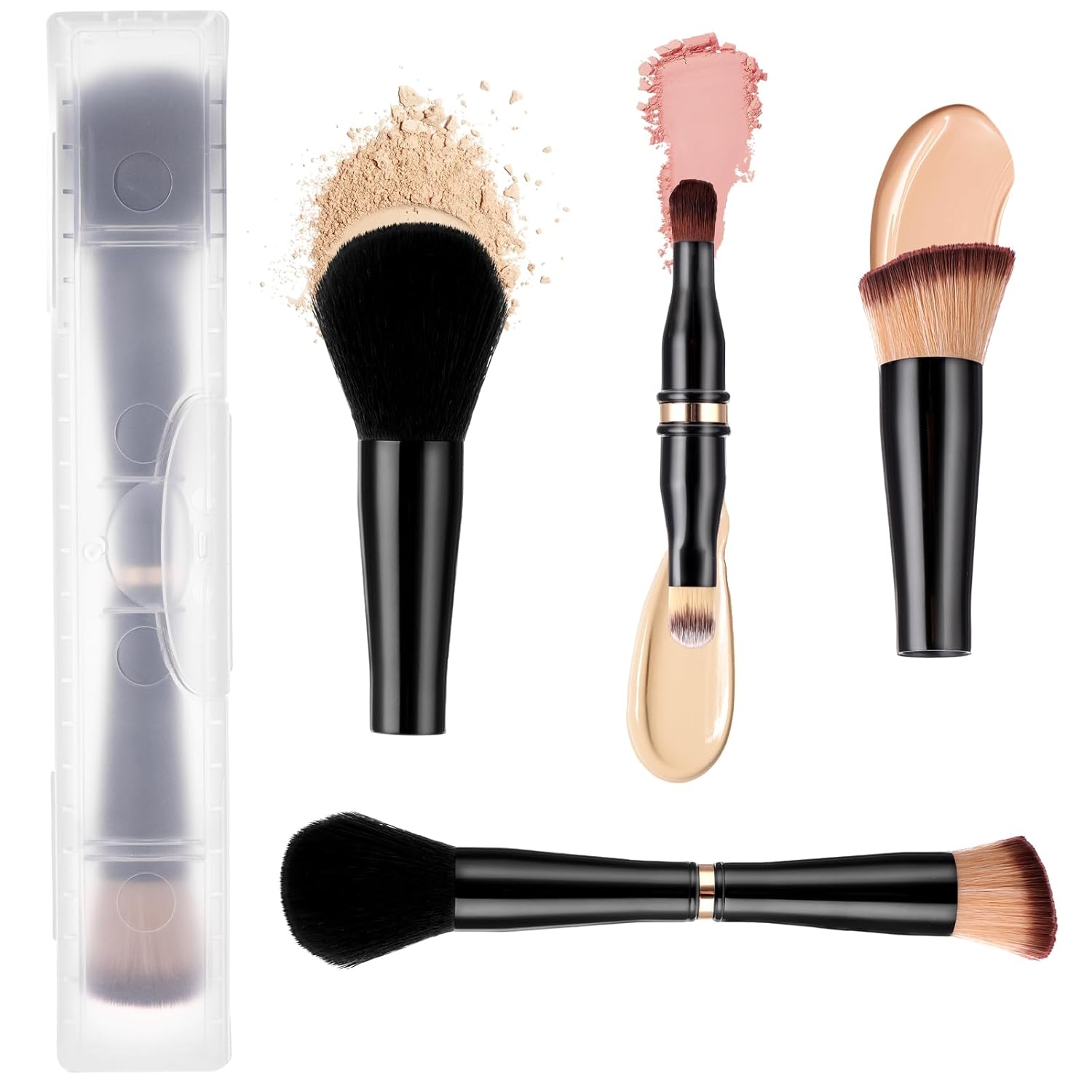 Travel Makeup Brush Set 4 In 1 Makeup Brush With Case Dual Ended Mini Travel Size Makeup Brushes Foundation/Blush Brush Eyeshadow Brush Concealer Brush For Liquid Cream Powder Cosmetic Make Up