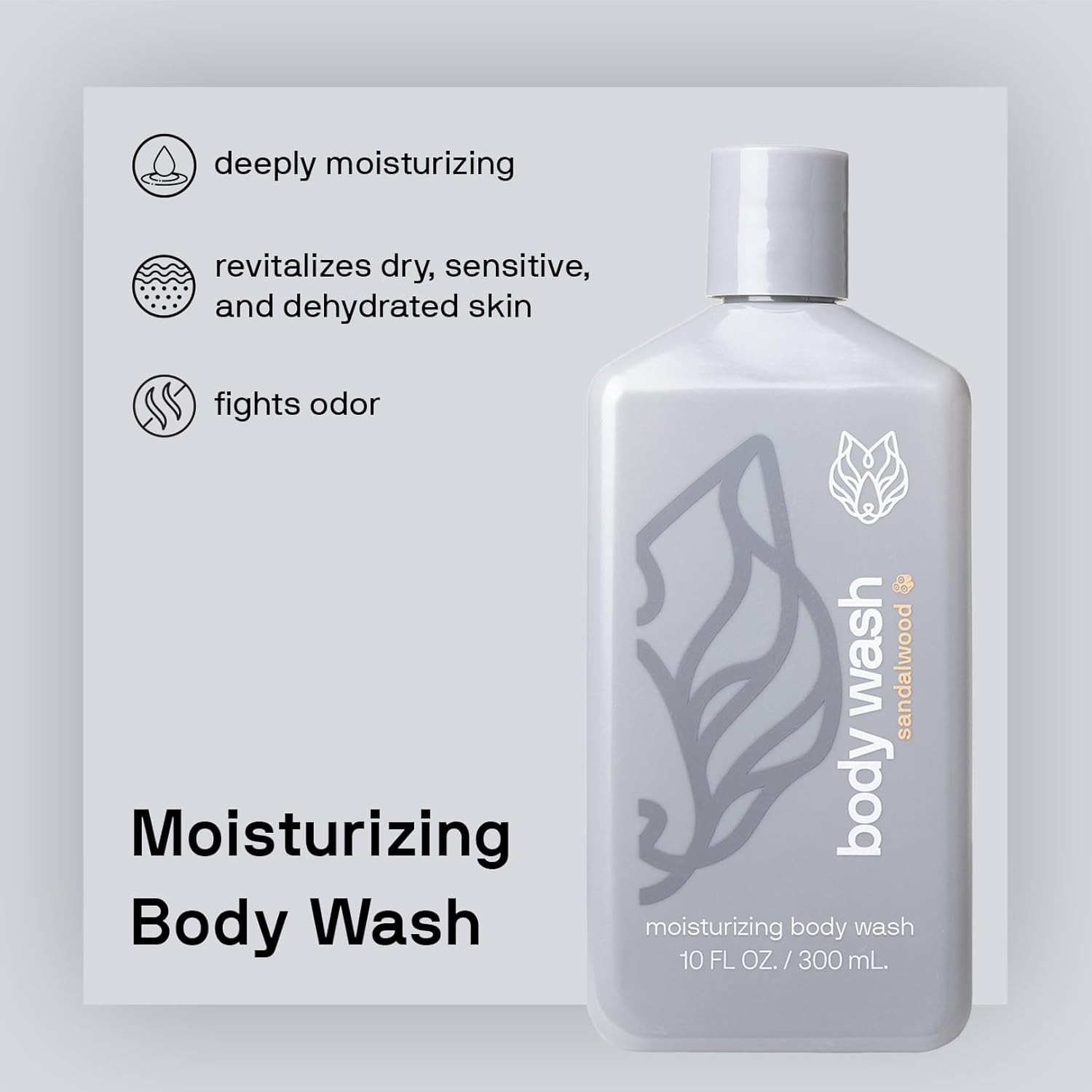 Black Wolf Sandalwood Moisturizing Body Wash 16 oz for Men Dry Skin Hydrating Cleanser - Image 2