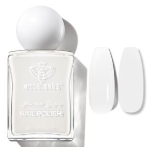 modelones White Nail Polish, 15 ml Jelly Milky White Nail Polish, Sheer Clear Nail Polish Quick Dry Nail Lacquer Strengthener Long Last Nail Art DIY Manicure Gift for Women Girls 0.5 Fl Oz