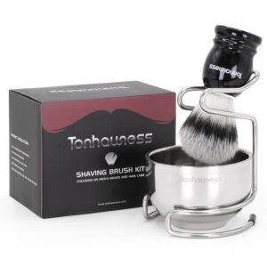 Shaving Brush Kit for Men, 3 in 1 Shave Brush Set Includes Nylon Bristle Shaving Brushes, 3 Layers Stainless Steel Shaving Bowl and Stand Holder Kit for Wet Shave Gift