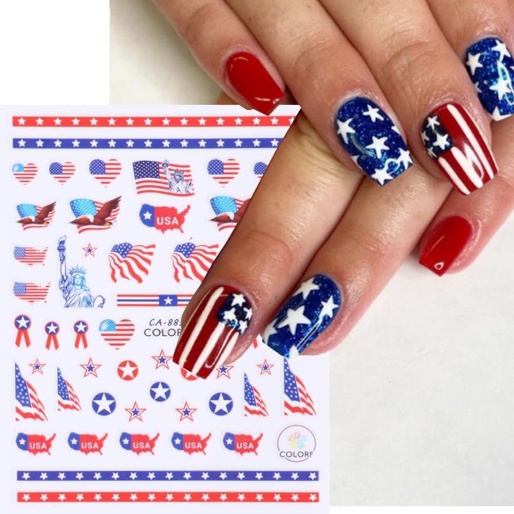 Patriotic Eagle Fireworks Nail Art Stickers - 8 Sheets, Self-Adhesive Design - Image 6