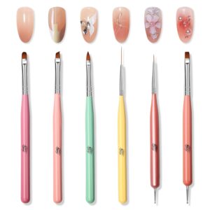 6PCS Rainbow Nail Art Brush Set – Professional Nail Design Tools, Detail Liner Brushes, Dotting Pens, Gel Polish Art Brushes for Nail Painting, DIY Manicure Kit for Women