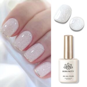 Born Pretty Jelly Gel Nail Polish, Shimmer Glitter Snow Jelly Gel, Milky White Translucent Natural Gel Nail Polish, Manicure Salon DIY for Women Girls 15ML