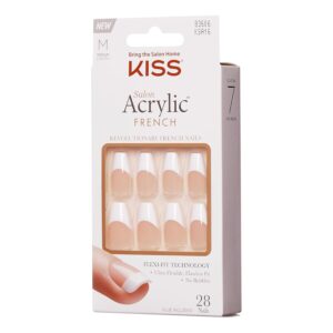 KISS Salon Acrylic French Nail Manicure Set, Medium Length, Square, “Je T'aime”, Nail Kit Includes Pink Gel Nail Glue (Net Wt. 2 g / 0.07oz.), Mini File, Manicure Stick, and 28 Fake Nails (Pack of 2)