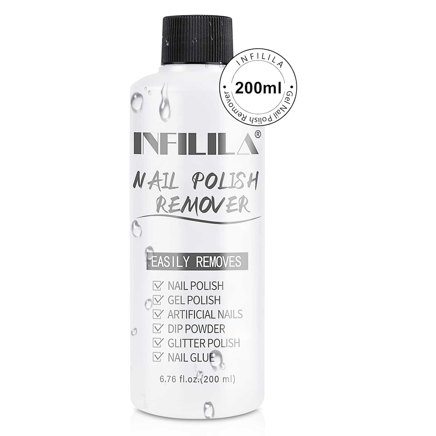 NXJ INFILILA Nail Polish Remover, Non-Toxic Fingernail Polish Remover Non Acetone, 6.76 Fl Oz Non Drying Removal Product for Nail Glue Acrylic Dip Powder Nails Salon and Art Manicure DIY at Home