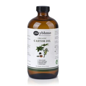 Cold Pressed Castor Oil Organic Glass Bottle(16 Fl Oz),100% Pure &Hexane Free, Castor Oil for Hair Growth & Care, Thicker Eyelashes & Eyebrows,Castor oil pack & Moisturize Body Skin