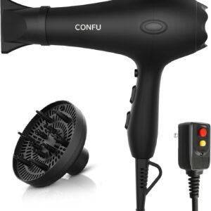 Ionic Hair Dryer,CONFU Professional Blow Dryer Fast Drying Negative Ion Hairdryer Blowdryer with Diffuser, AC Motor Constant Temperature Low Noise for Women Men
