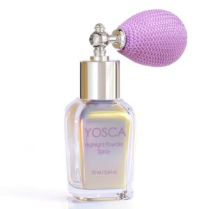 Yosca Highlighter Powder Spray, 20ML Cosmetic High Gloss Body Shimmer Powder Fairy Dust Highlighter Sparkle Face Makeup Setting Magic Diamond Glitter Spray Shimmer Face Body Skin Hair Clothes