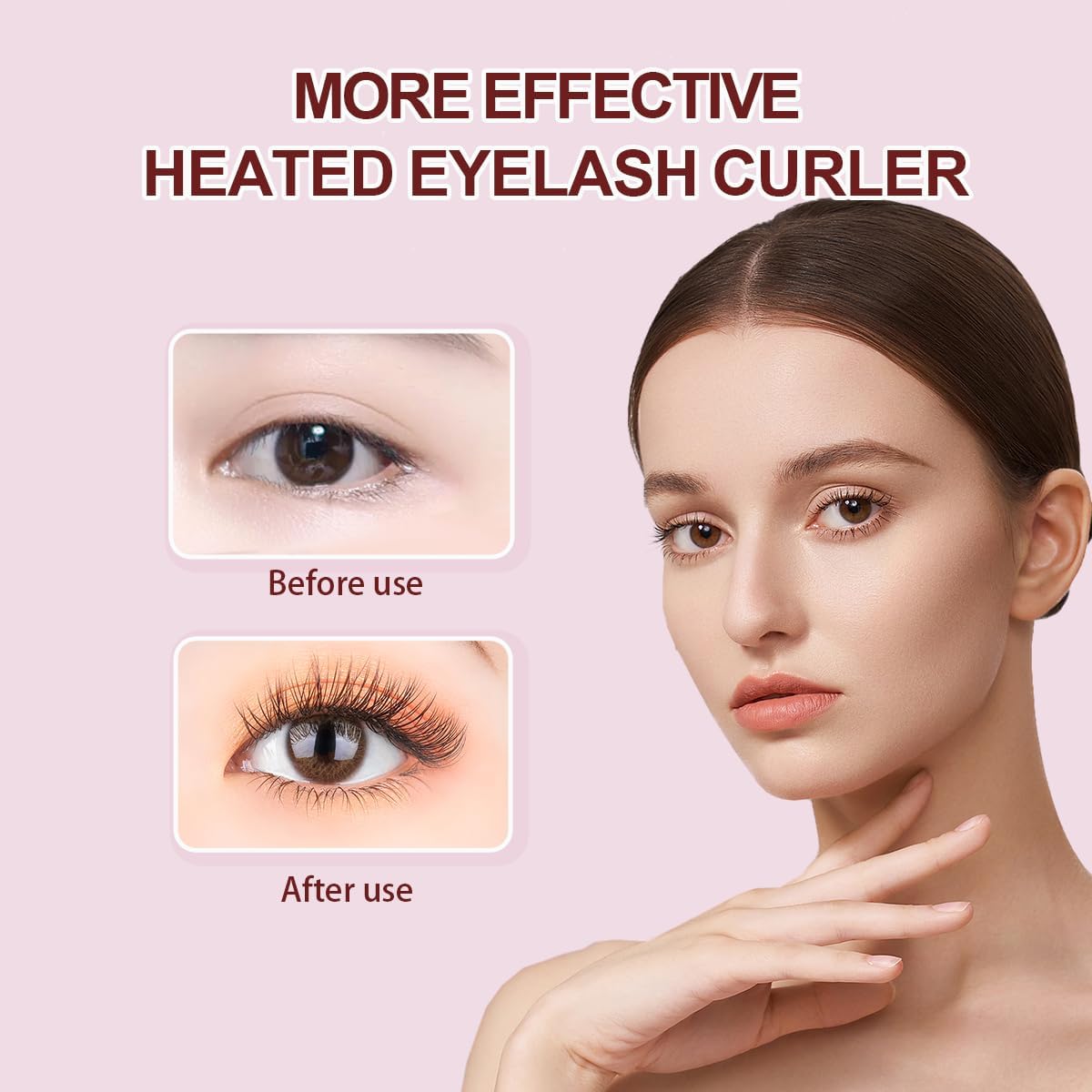 USB Rechargeable Heated Electric Eyelash Curler Pink for Long Lasting Natural Curls - Image 4