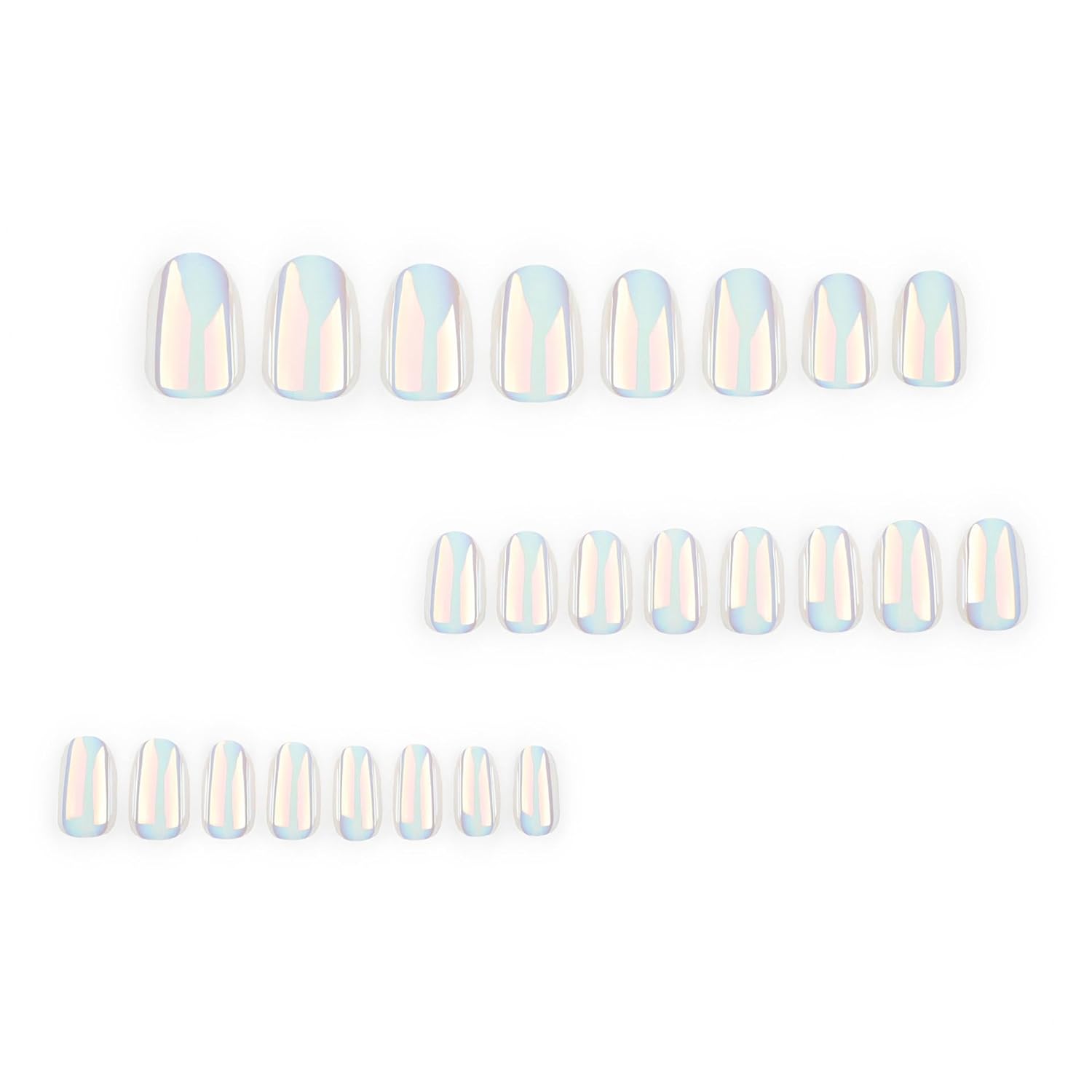 White Chrome Almond Medium Press On Nails Ice Iridescent 24 Piece Set - Image 2