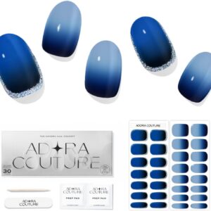 Semi Cured Gel Nail Strips with 30 Pieces, Salon Quality Nail Wraps for Women, Navy Blue Ombre UV Gel Nail Stickers, UV Light Required, Navy Regal