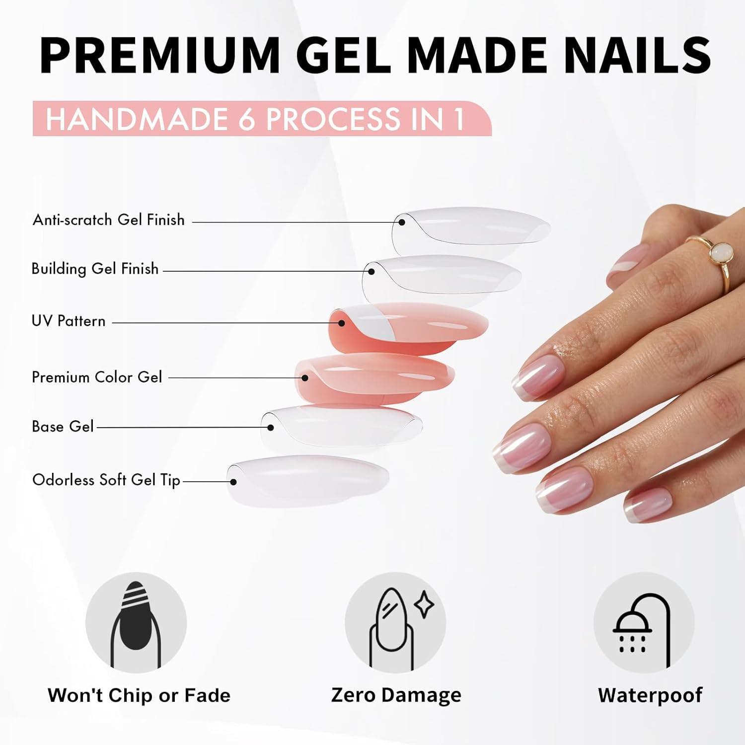 Short White Chrome French Press Gel Nails with Glue - 32 Reusable Stick-on Nails in 16 Sizes - Image 3
