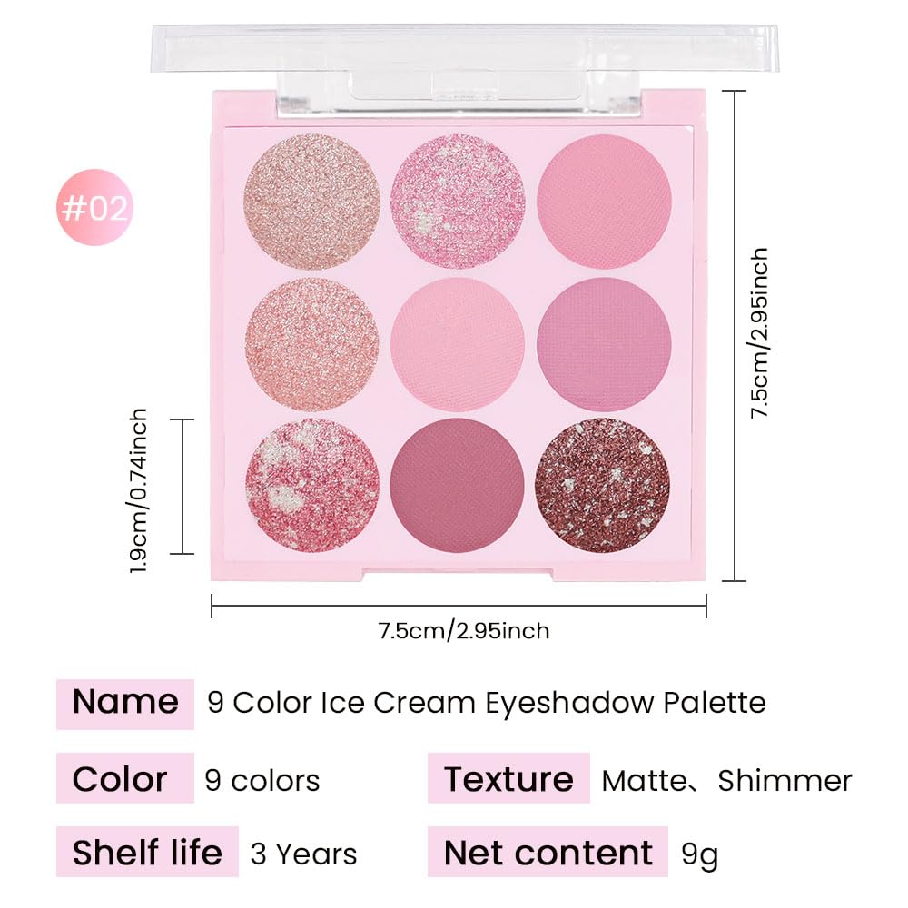 AMY'S DIARY 9 Color Pink Shimmer Waterproof Eye Shadow Palette Matte Glitter - Image 6
