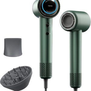 Tideway H11 Hair Dryer 110000 RPM Professional High-Speed, Rapid Drying Plasma Tech for Scalp Health, Lightweight Low Noise, Smart Temp Control,4 Temps Travel with Magnetic Nozzle&Diffuser(Green)