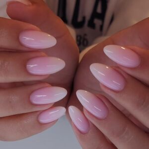 Almond Press on Nails Medium White Ombre Pink Fake Nails Women Cute Fantasy Glue on Nails Acrylic Gel Stick on Nails Classy Aesthetic False Nails Wedding Birthday