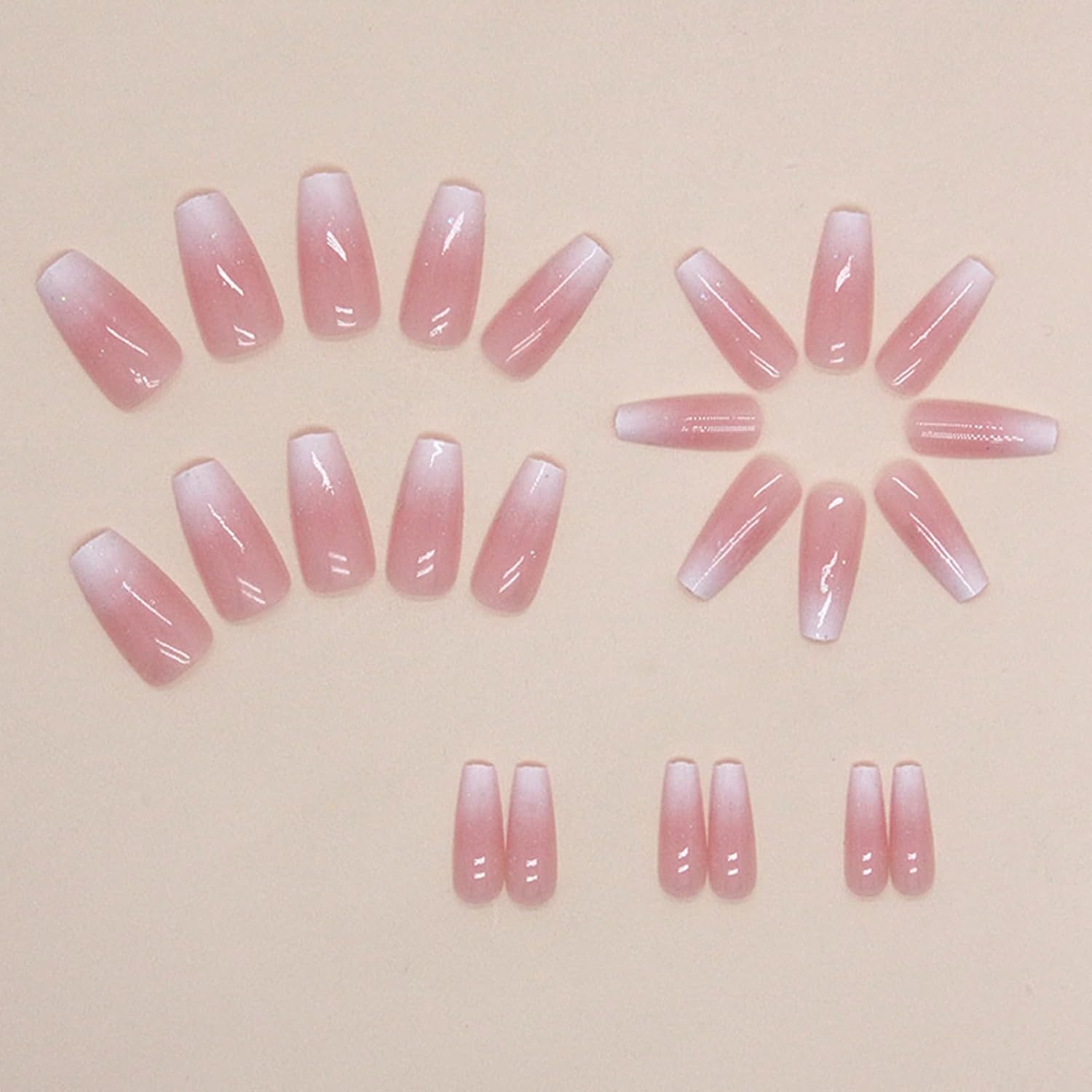 Medium Pink Ombre Coffin Press On Nails, Glitter Accents, 30 Piece Set - Image 4