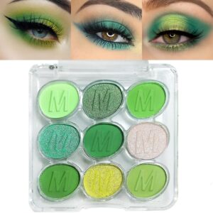 Light Dark Green Eyeshadow Eye Shadow Palette Makeup, shimmer Green Eye Shadow 9 Colors Matte Glitter Long Lasting Eyeshadow for woman
